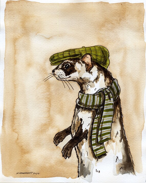 A dapper Black-Footed Ferret  (an original hand painted refined one)