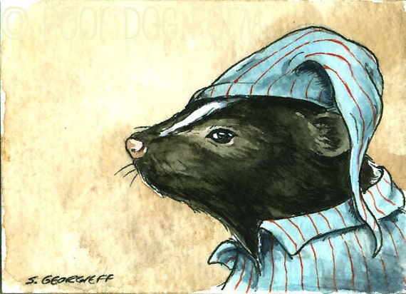 A Skunk in PJs - watercolor print