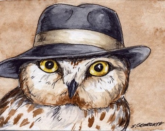 The Bermuda Saw-Whet Owl ~~ No 27  of 100 series- ~ signed watercolor print