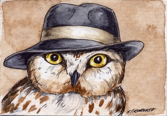 The Bermuda Saw-Whet Owl ~~ No 27  of 100 series- ~ signed watercolor print