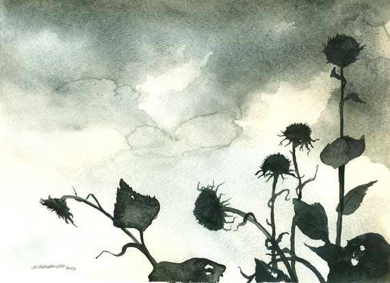 October Sunflowers - Watercolor print-