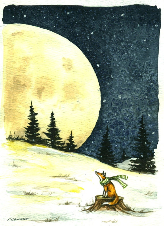2016-17 Little Red Fox Series  -  no 2.  Little Red Fox and Super Moon -  Signed Print