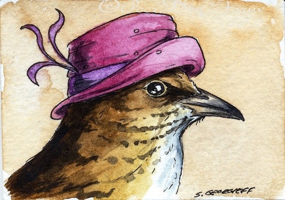 The Bonin Thrush~~ No 31  of 100 series- ~ signed watercolor print