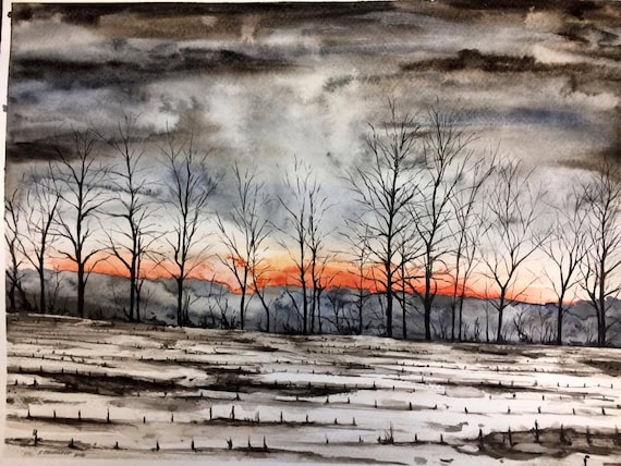 February Sunrise - watercolor PRINT