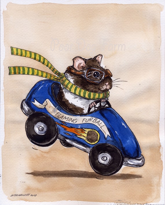 Flaming Furball~ Go Hamster Go ~ (Limited Edition # Painted Prints)