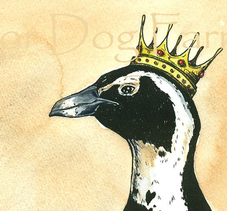 Penguin Queen 8x10 hand painted print image 3