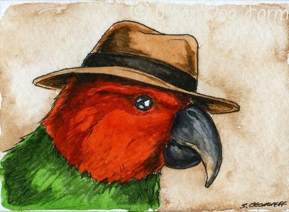 The Rodrigues Parrot ~~ No 15 of 100 series- ~ signed watercolor print
