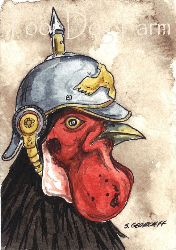 Black Rooster in a helmet