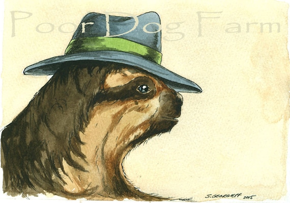A Dapper Sloth in a Hat- print