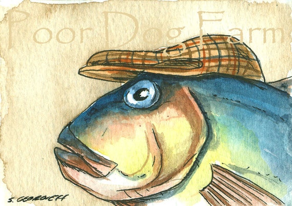 Show your pride-------- Rainbow Tilefish  in a hat- ACEO signed PRINT
