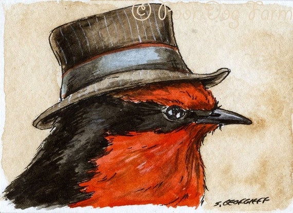 The Least Verilion Flycatcher~~ No 8 of 100 series- ~ signed watercolor print