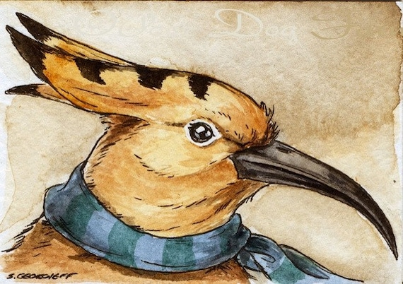 The Giant Hoopoe~~ No 28  of 100 series- ~ signed watercolor print