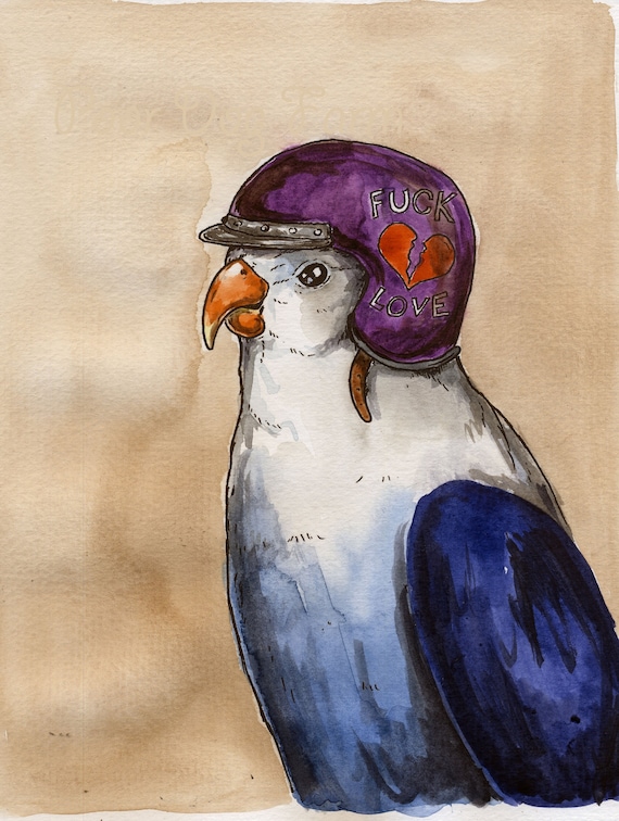 Fudge Love   Anti-Lovebird series (an original hand painted  little one)