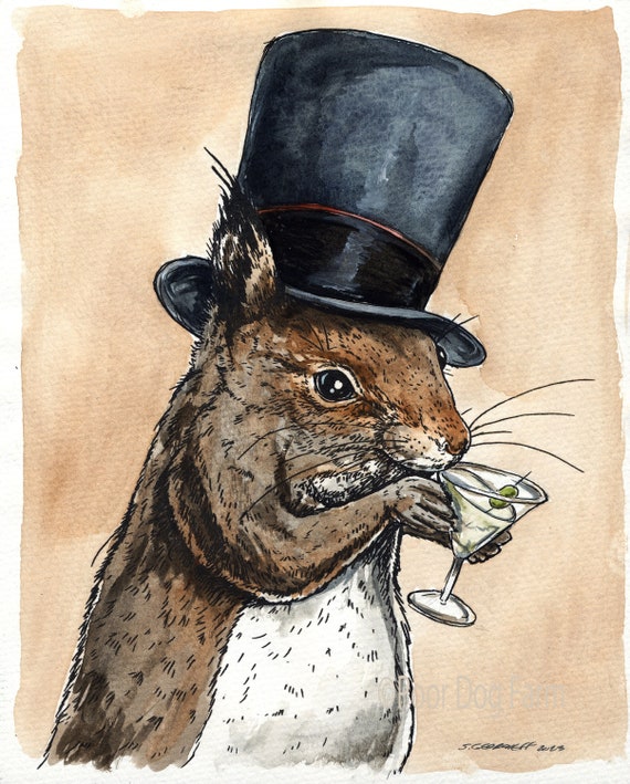Squirrels Love Dirty Martinis (Limited Edition # of Painted Prints)