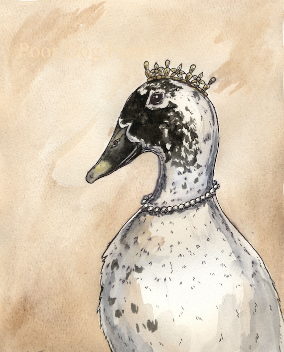 Black and White Duck  Queen (an original hand painted queen)
