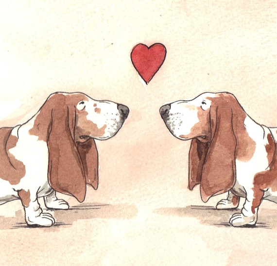 Basset Hound Love  -Original Watercolor painted print