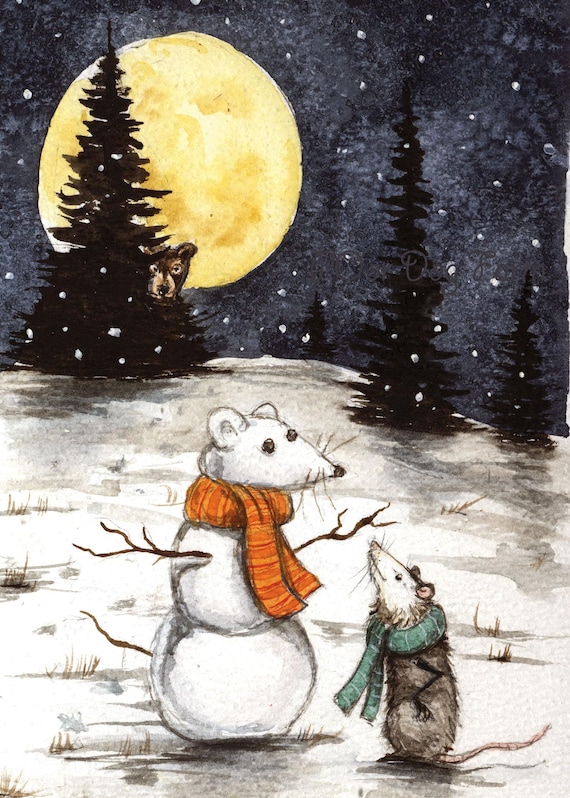 Who Made the Snow Possum? -  Signed Print ~