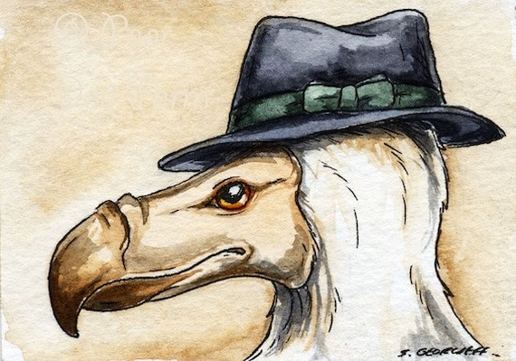 The White Dodo~~ No 50  of 100 series- ~ signed watercolor print