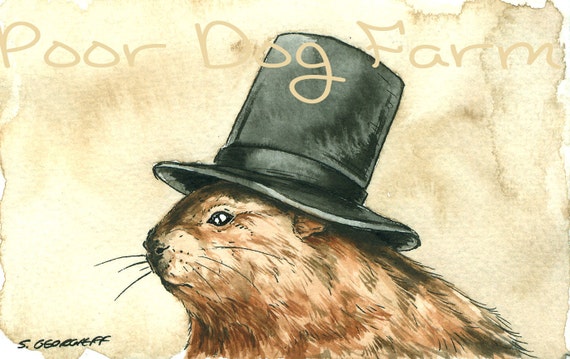 A Jaunty Woodchuck  with Hat - signed print