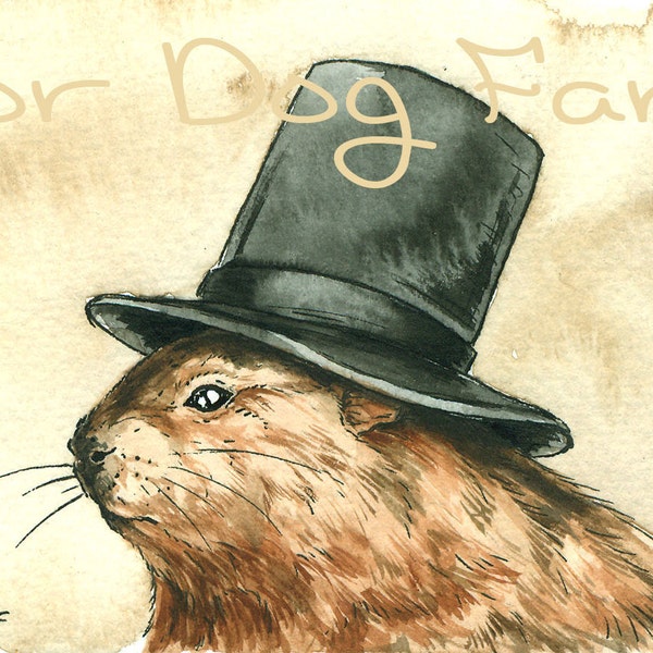 A Jaunty Woodchuck  with Hat - signed print