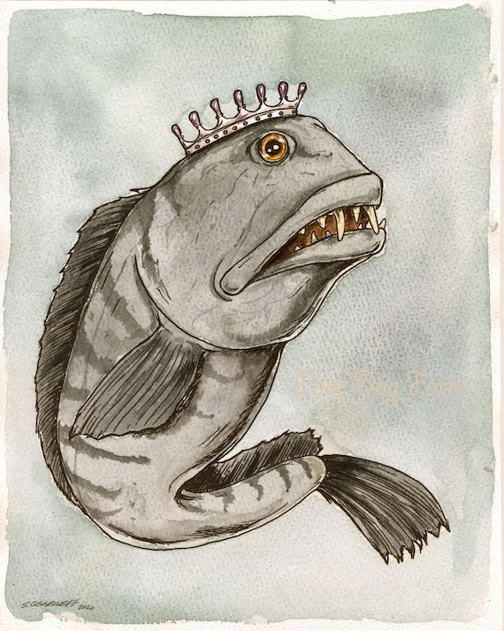 An Awkward Wolf Fish Queen (an original hand painted king)