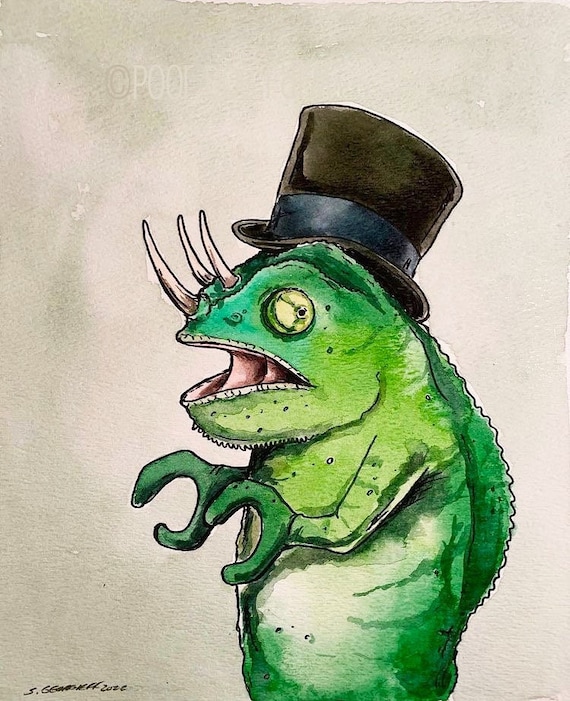 Weird Green Chameleon.   (an original hand painted weirdo)