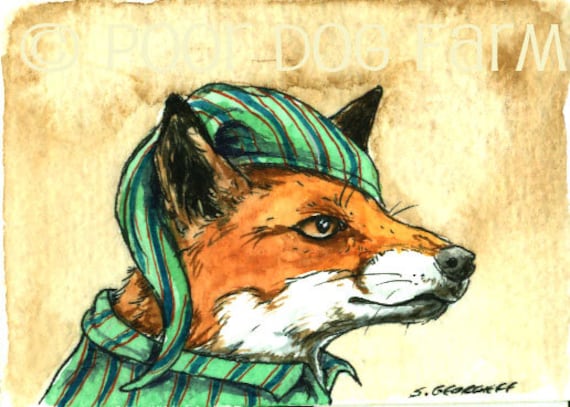A Red Fox in PJs - watercolor print
