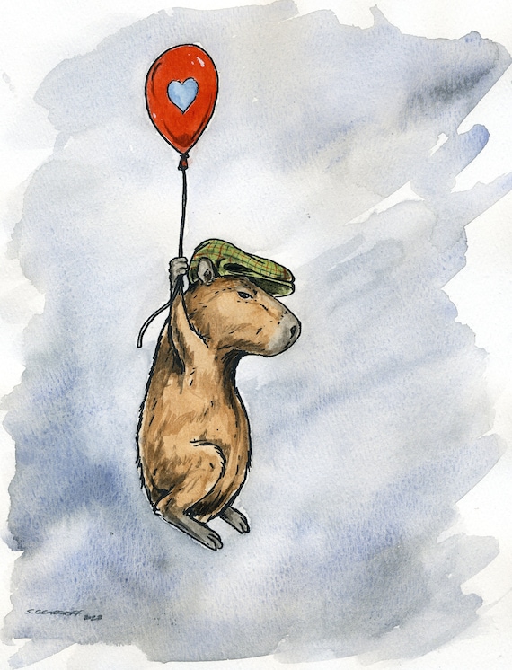 Capy Love is in the Air  (an original hand painted little one))