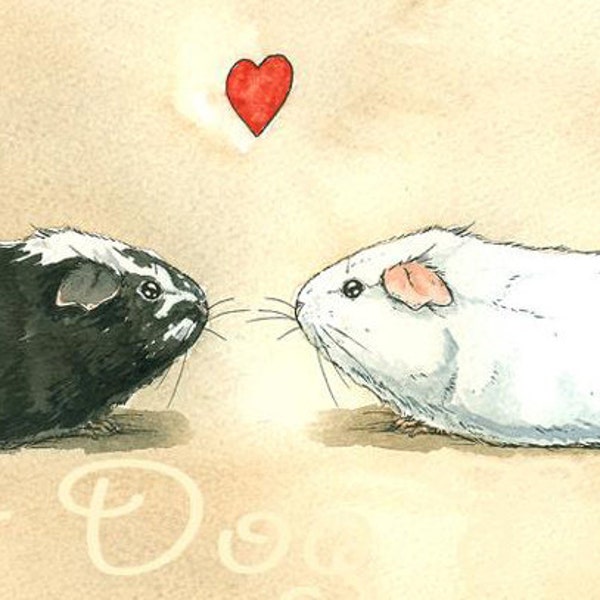 CUSTOM portrait of your pigs----- Guinea Pig Love  -Original Watercolor painted print