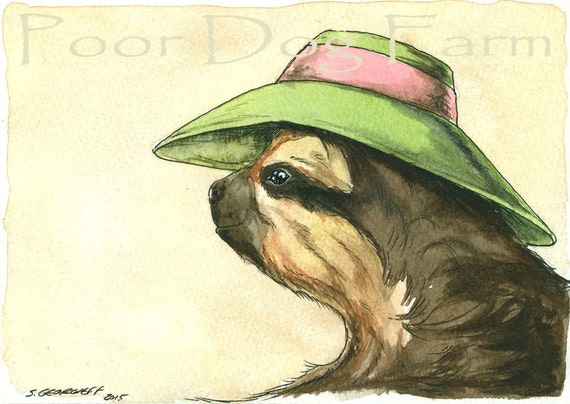 A Lady Sloth in a Hat- print