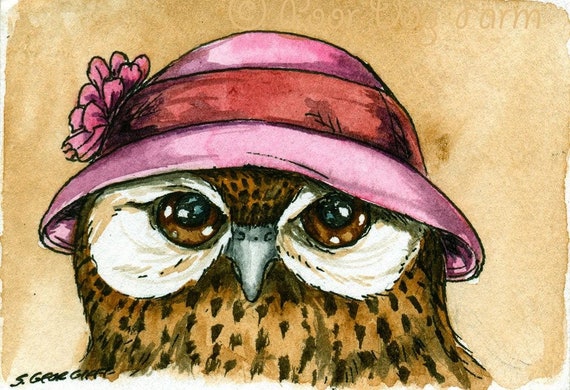 The Laughing Owl~~ No 5 of 100 series- ~ signed watercolor print