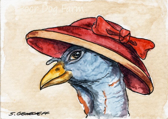 A Lady Turkey with hat- 5 x 7 print