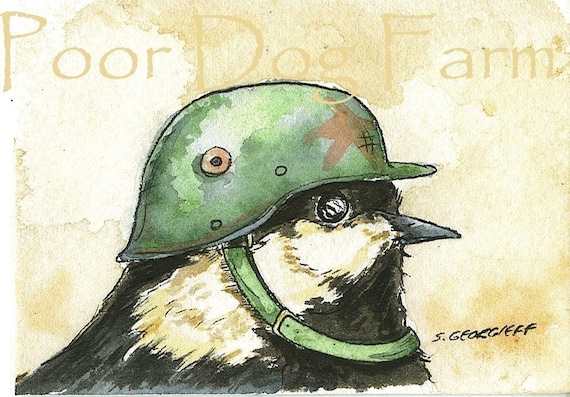 ACEO signed PRINT - Birds in Helmets n0. 4
