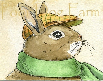 Rabbit with hat and scarf ~ watercolor print