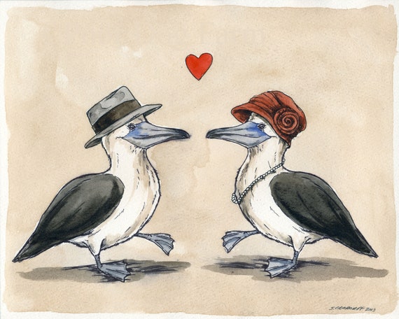 Booby Love  -Original Watercolor painted print