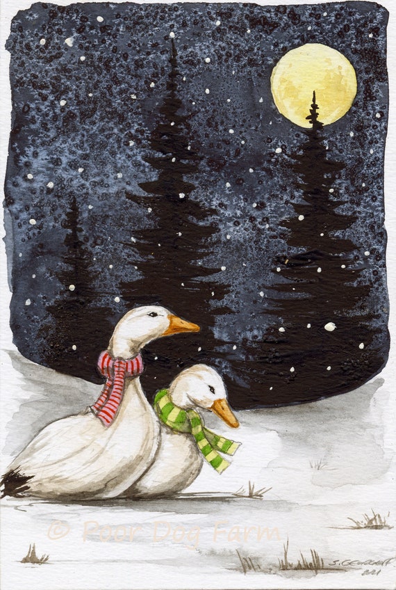 Cold Snow Geese   - Signed Print ~    2021-22 Little Red Fox Series  -