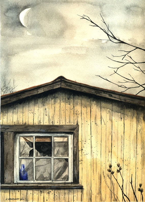 Day Moon - Watercolor print-