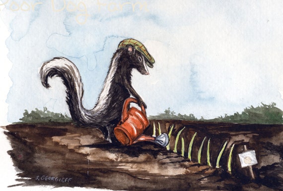 Skunk with a Green Thumb - ACEO signed Print