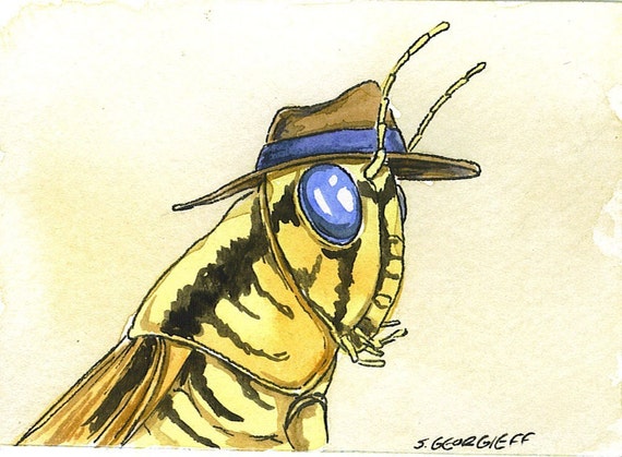 Blue Eyed Grasshopper in a hat