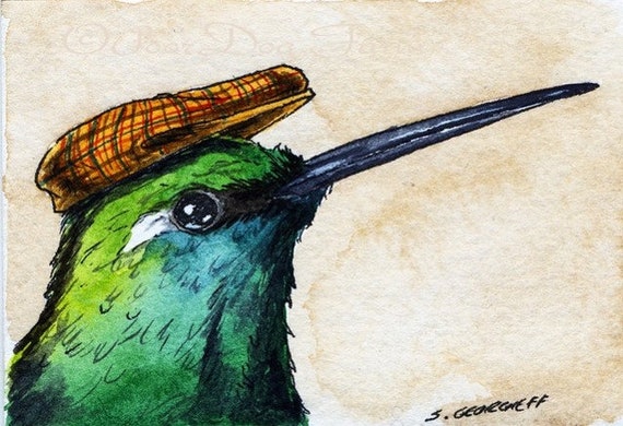 The Brace's Emerald Hummingbird~~ No 42  of 100 series- ~ signed watercolor print