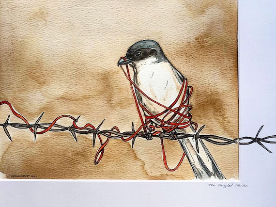 A Tangled Shrike   (an original hand painted artwork)