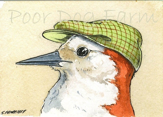Woodpecker with hat ~ Watercolor prints