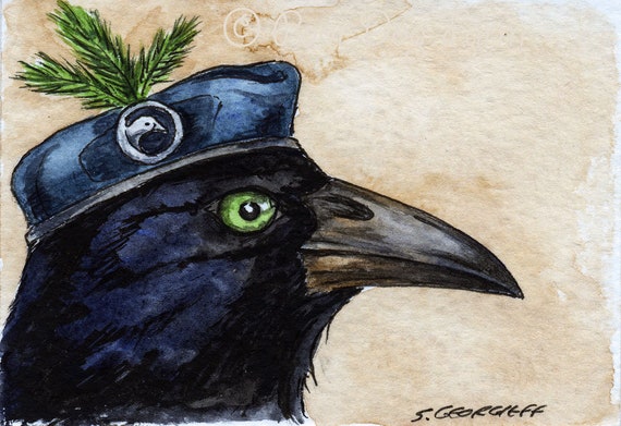 The New Zealand Raven ~~ No 91 of 100 series- ~ signed watercolor print
