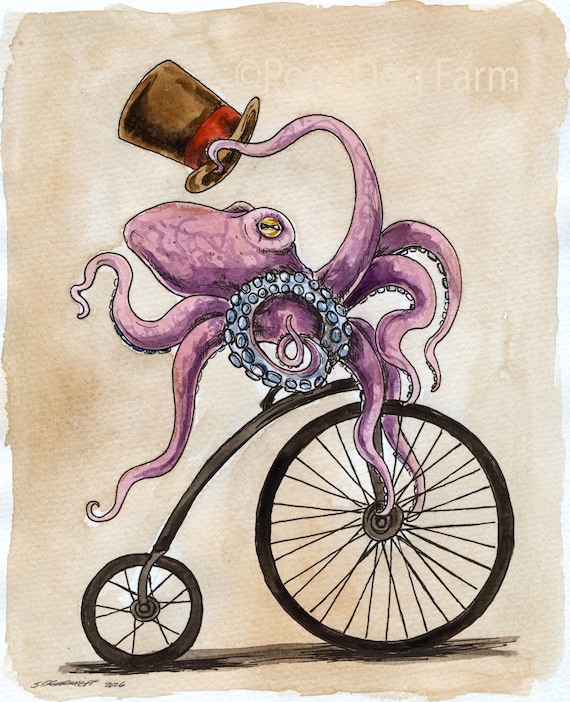 A Gentleman Octopus Always Tips His Hat  (an original hand painted little one))