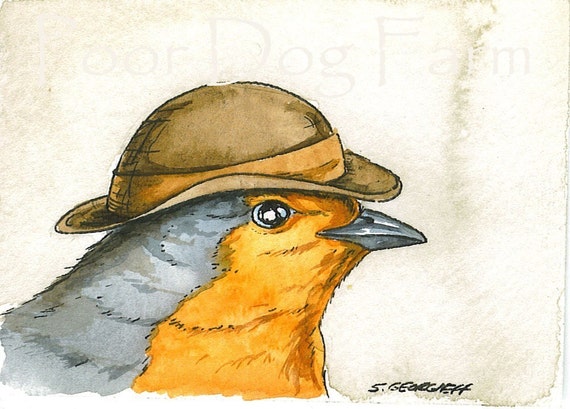 Little Robin with hat 5 x 7 Print