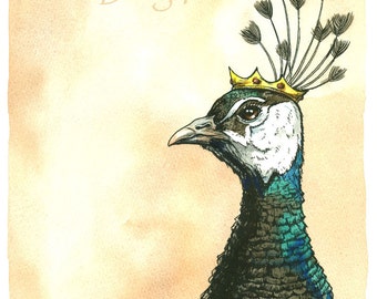 PeaHen Queen  8x10 hand painted print