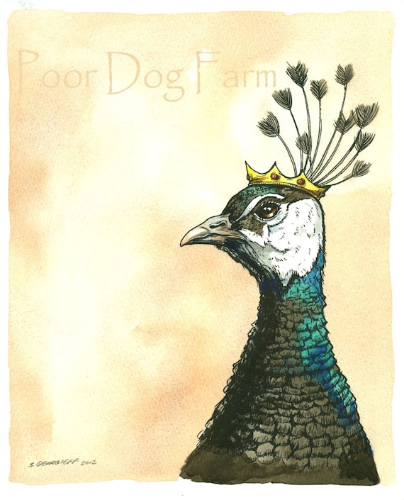 PeaHen Queen  8x10 hand painted print