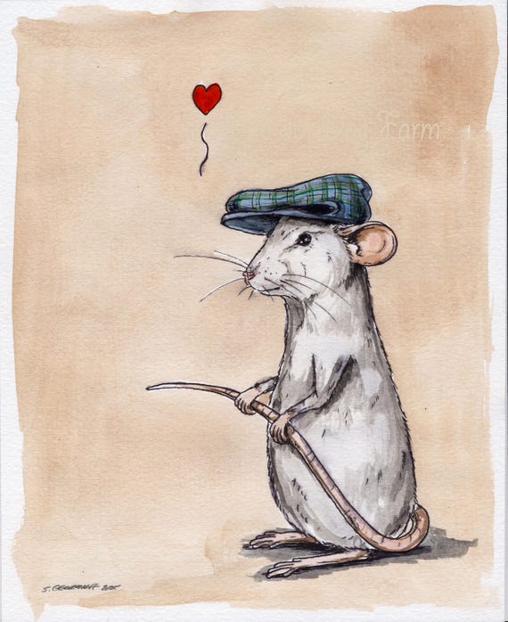 A dapper little Gray Dumbo Rat (an original hand painted little one)