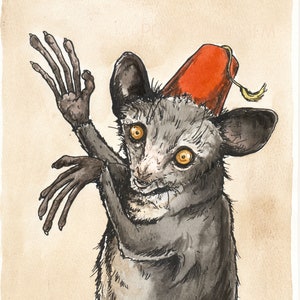 Un pequeño y guapo Aye-Aye (uno original pintado a mano)