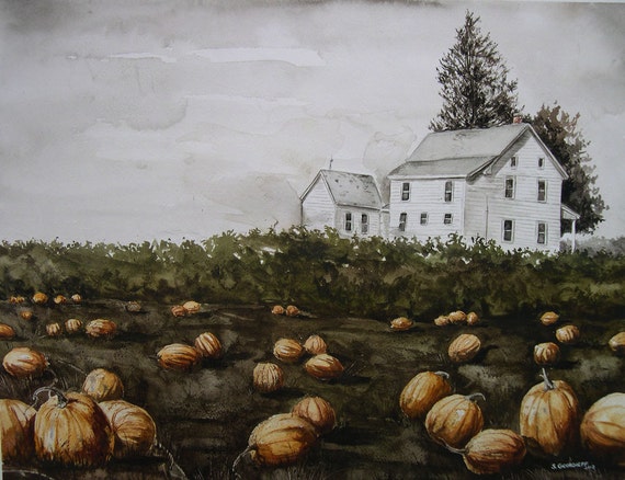 Burton Pumpkin Farm  - Watercolor print-